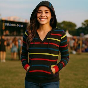 rue21 Striped Hoodie Sweater Tunic XL Fall Layering Y2K Retro Knit